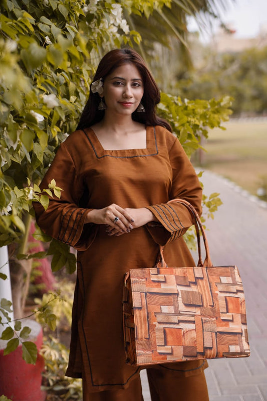 Ayaameer Stitched 2-Piece Suit Rich Brown