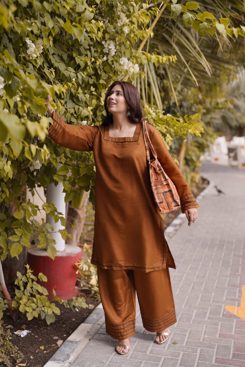 Ayaameer Stitched 2-Piece Suit Rich Brown