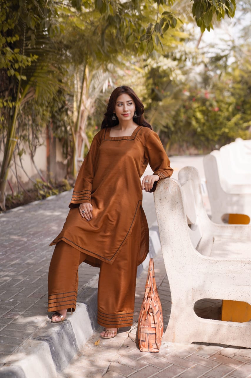 Ayaameer Stitched 2-Piece Suit Rich Brown