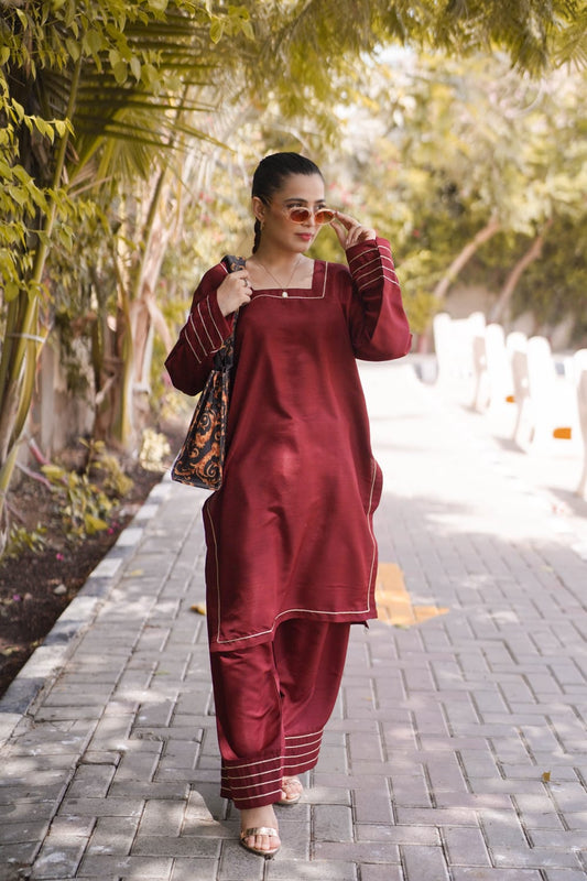 Ayaameer Stitched Royal Mehroon 2-Piece Suit