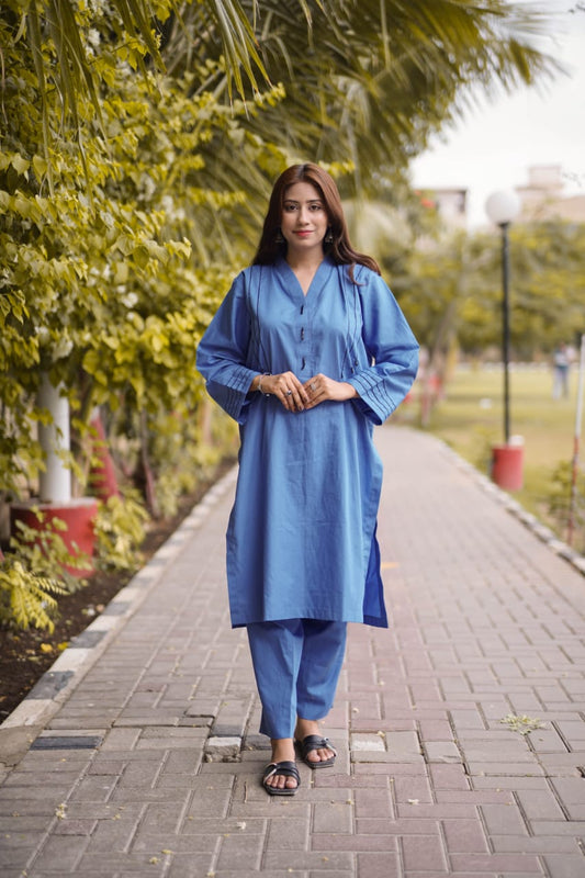 Ayaameer Blue Aura Stitched 2-Piece Suit
