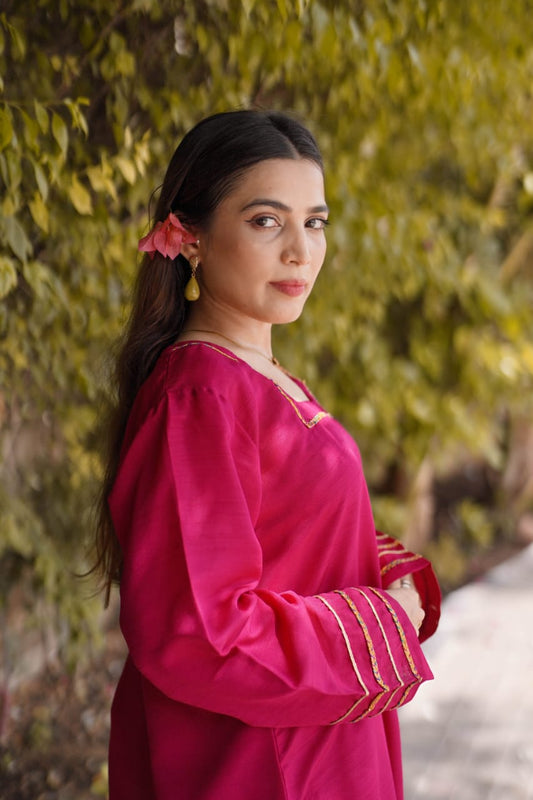 Ayaameer Stitched 2-Piece Suit Dark Pink