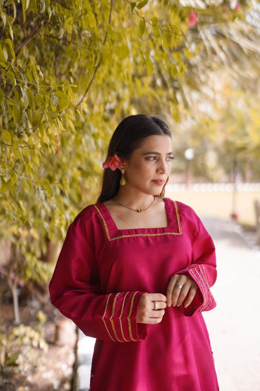Ayaameer Stitched 2-Piece Suit Dark Pink