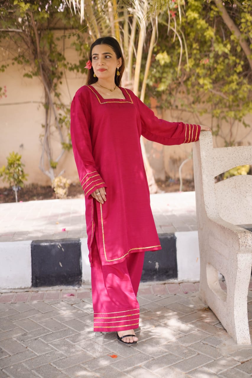 Ayaameer Stitched 2-Piece Suit Dark Pink