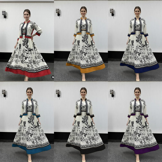 *Ayaameerofficial*
Most viral lulu print now in Koti maxi style
2pcs 
Size measurements 
Chest size 19,20,21,22
Koti length 17,18,19
Koti stuff crepe silk
Maxi length 50,52
Maxi ghair 120
Maxi stuff crepe silk
Small, Medium, Large,XL