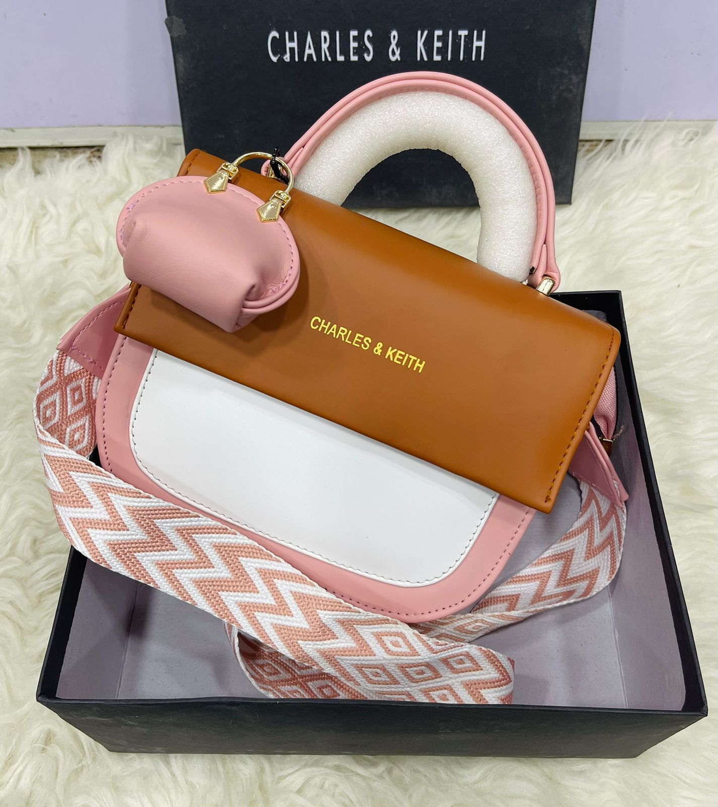 Charles & Keith Ladies Bag With Mini Bag keychain