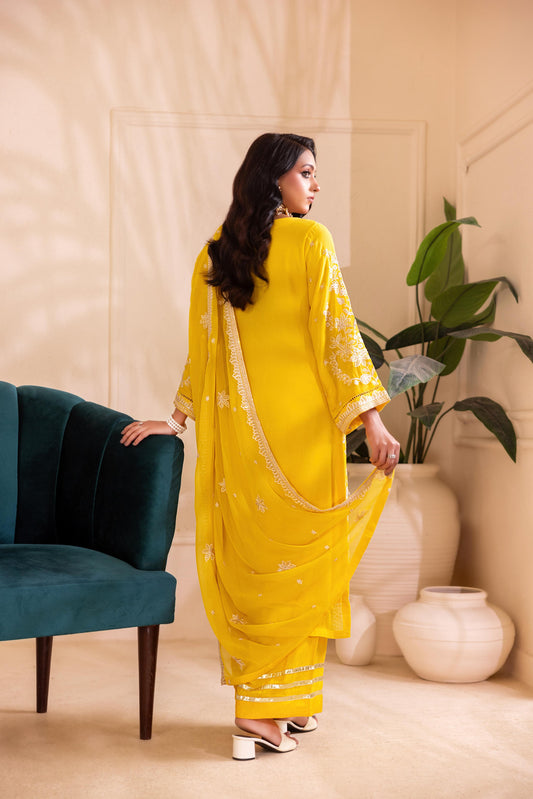 CHIFFON 3 PIECE COTTON SILK INNER ROWSILK PLAZO - AR1002