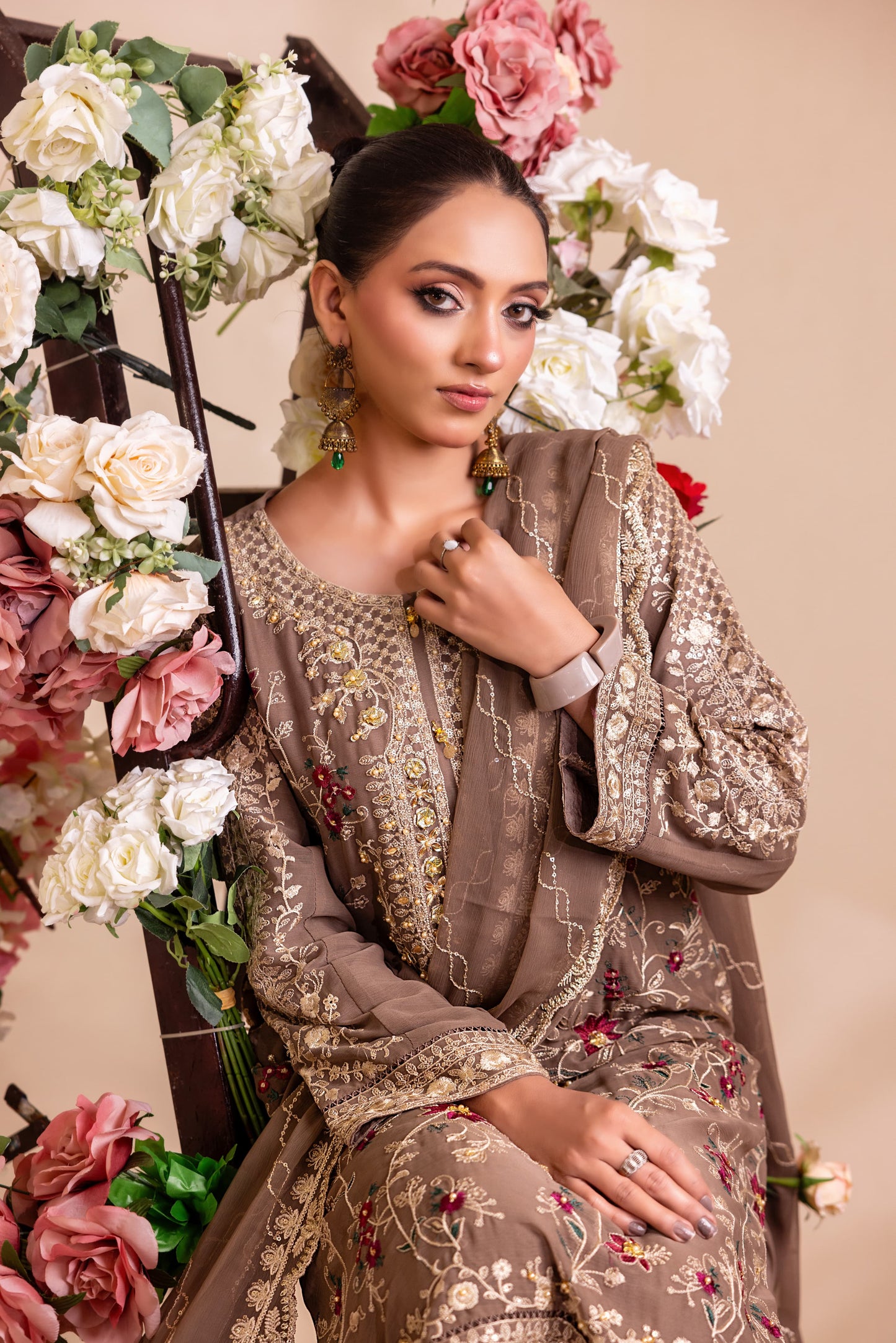 CHIFFON 3 PIECE COTTON SILK INNER ROWSILK PLAZO - AR1004