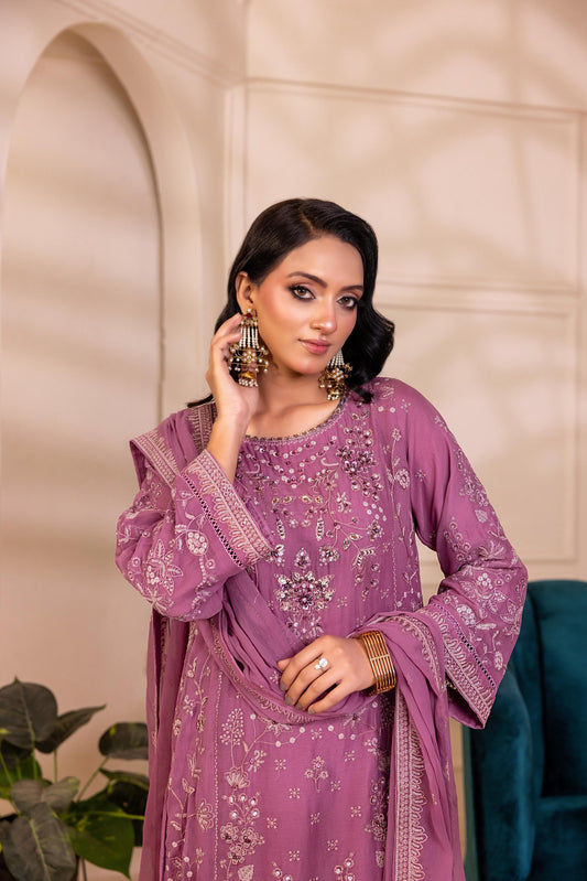 CHIFFON 3 PIECE COTTON SILK INNER ROWSILK PLAZO - AR1003