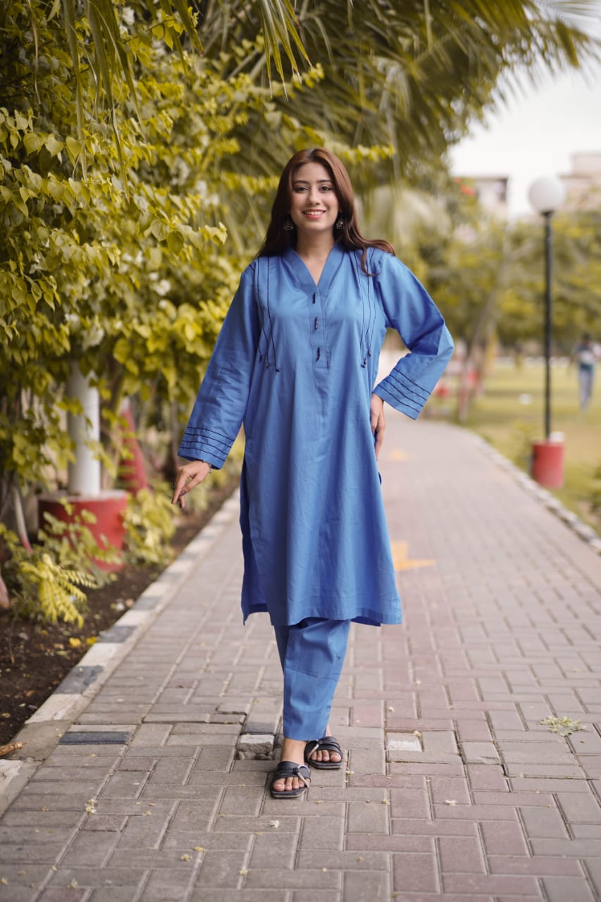 Ayaameer Blue Aura Stitched 2-Piece Suit