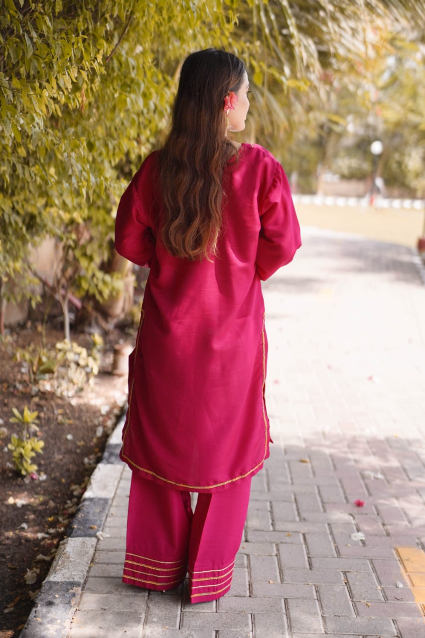 Ayaameer Stitched 2-Piece Suit Dark Pink