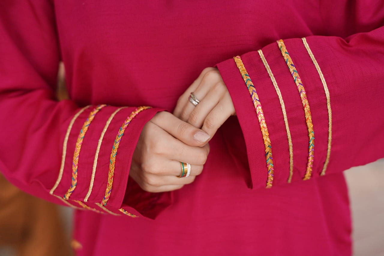 Ayaameer Stitched 2-Piece Suit Dark Pink