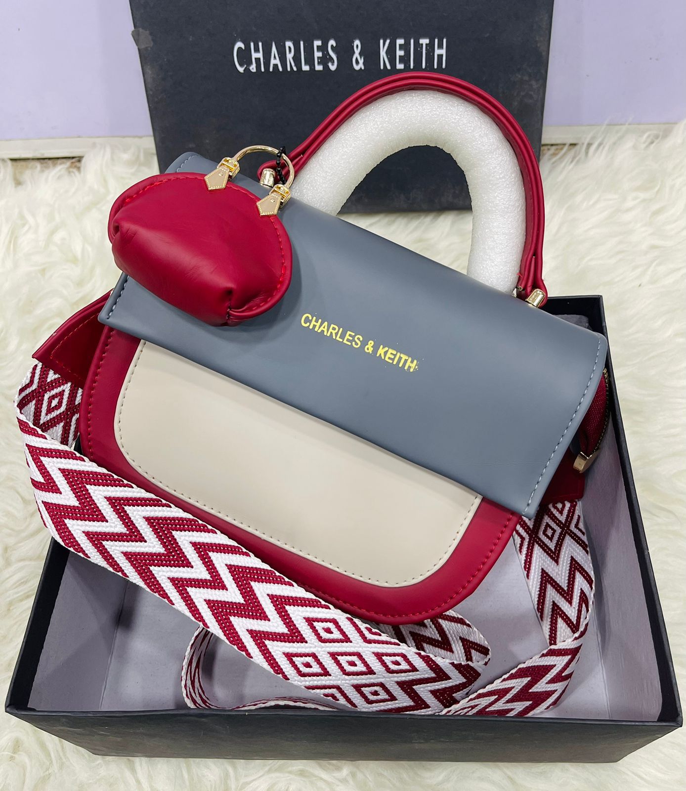 Charles & Keith Ladies Bag With Mini Bag keychain
