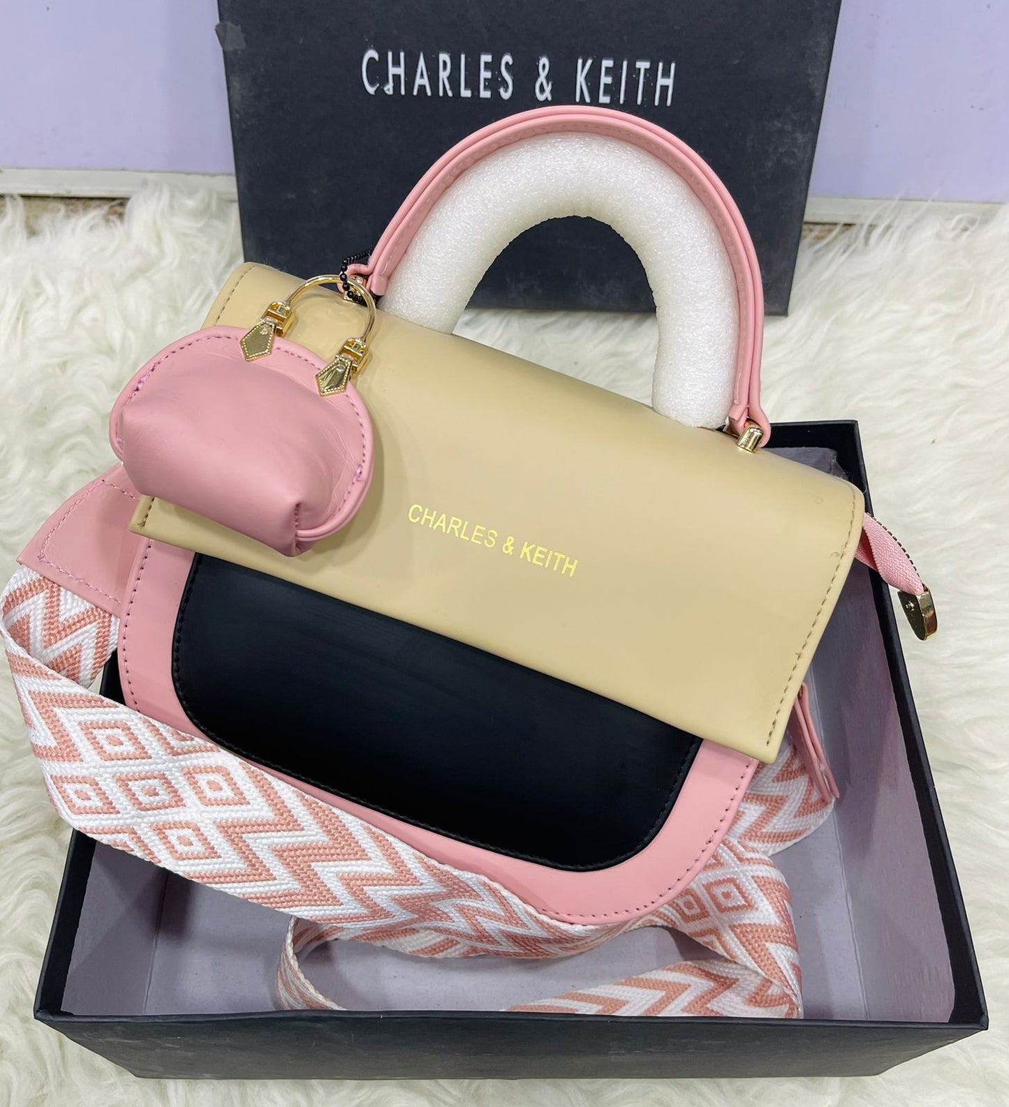 Charles & Keith Ladies Bag With Mini Bag keychain