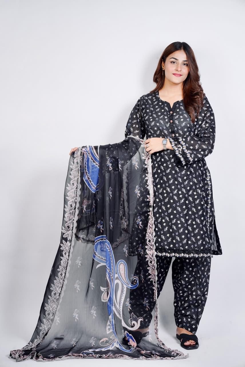 Printed Lawn With Emb Daman Patti