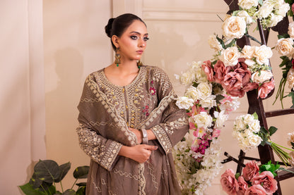 CHIFFON 3 PIECE COTTON SILK INNER ROWSILK PLAZO - AR1004