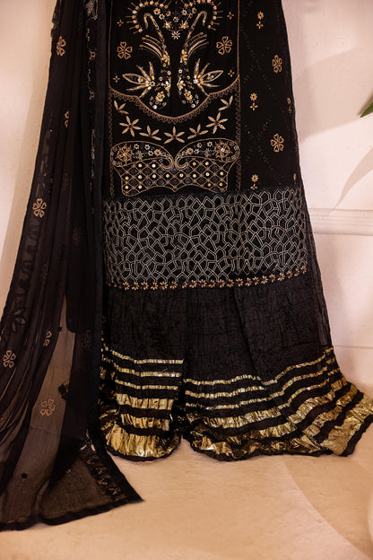 CHIFFON 3 PIECE COTTON SILK INNER ROWSILK PLAZO - AR1006