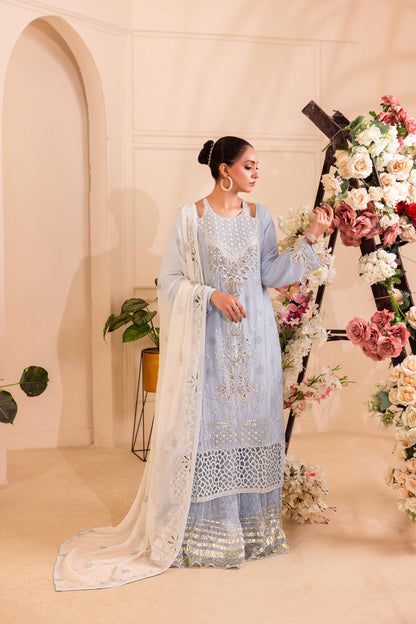 CHIFFON 3 PIECE COTTON SILK INNER ROWSILK PLAZO - AR1005