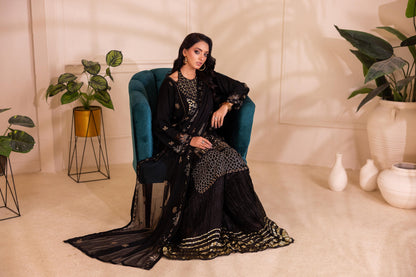 CHIFFON 3 PIECE COTTON SILK INNER ROWSILK PLAZO - AR1006