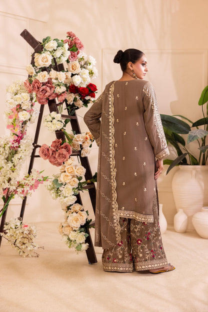 CHIFFON 3 PIECE COTTON SILK INNER ROWSILK PLAZO - AR1004
