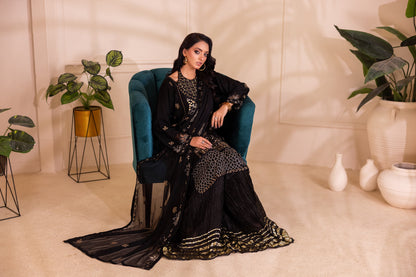 CHIFFON 3 PIECE COTTON SILK INNER ROWSILK PLAZO - AR1006