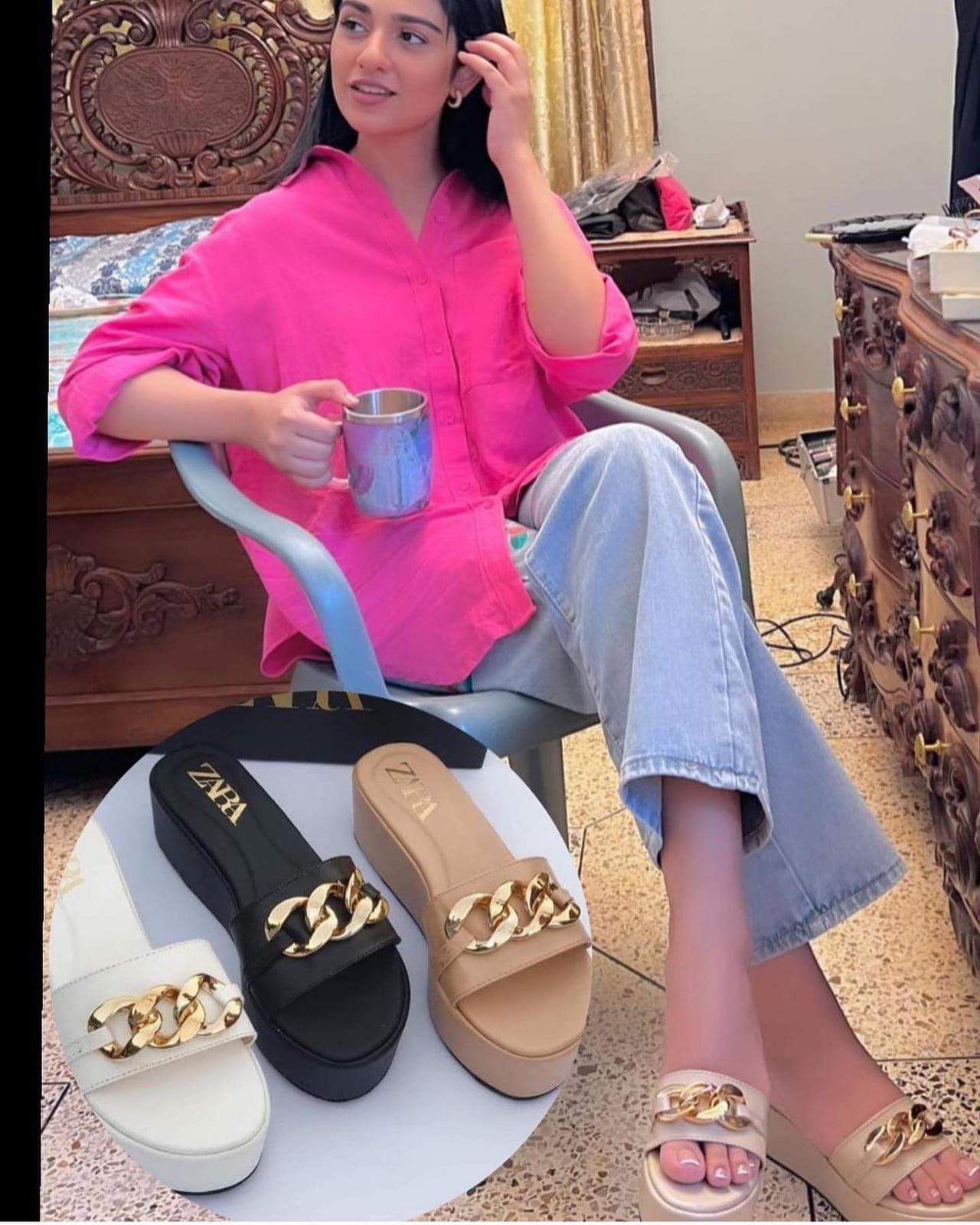 ZARA Chain Wage Slipers With Brand Box