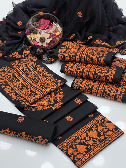 Soft Cotton Embroided Gala Border 3Pcs Dress KS0425201