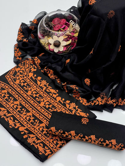 Soft Cotton Embroided Gala Border 3Pcs Dress KS0425201