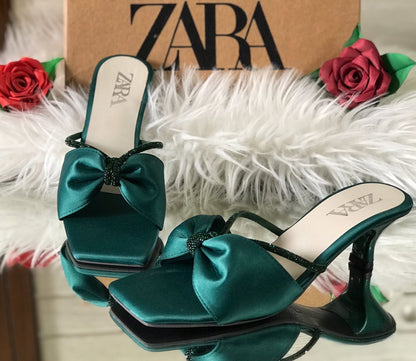 ZARA Women’s Elegant Bow Knot Satin High Heel Sandals