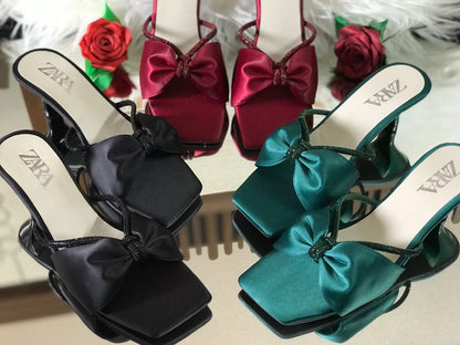 ZARA Women’s Elegant Bow Knot Satin High Heel Sandals