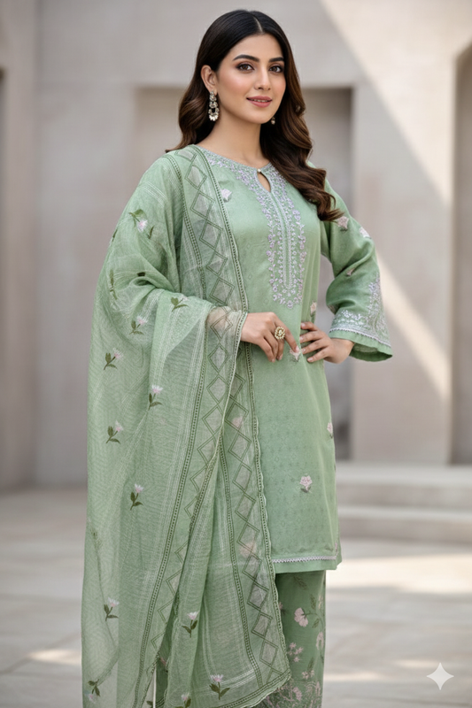 3Pcs suit embroidery chiffon dupatta ✨